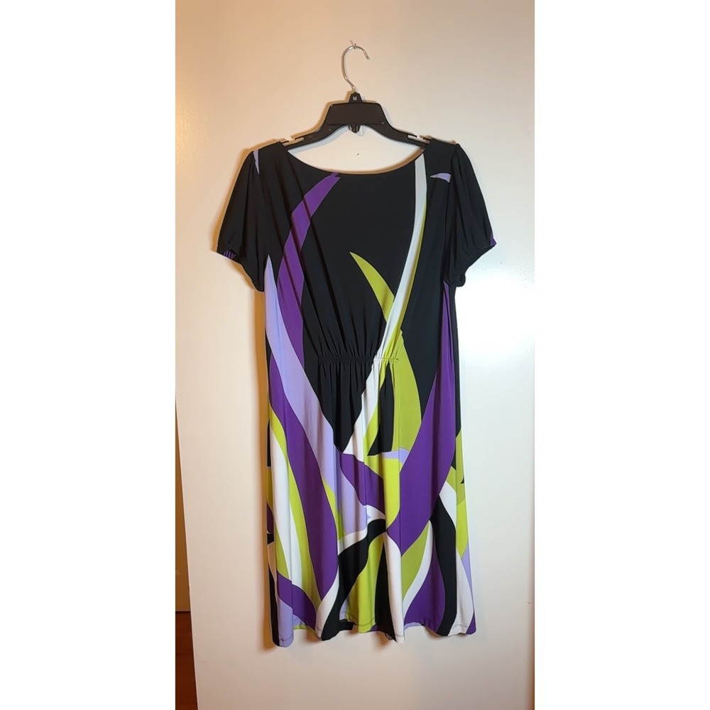 Tiana B Women's Geometric Print Dress Black Purple Green White Size M - Picture 7 of 13